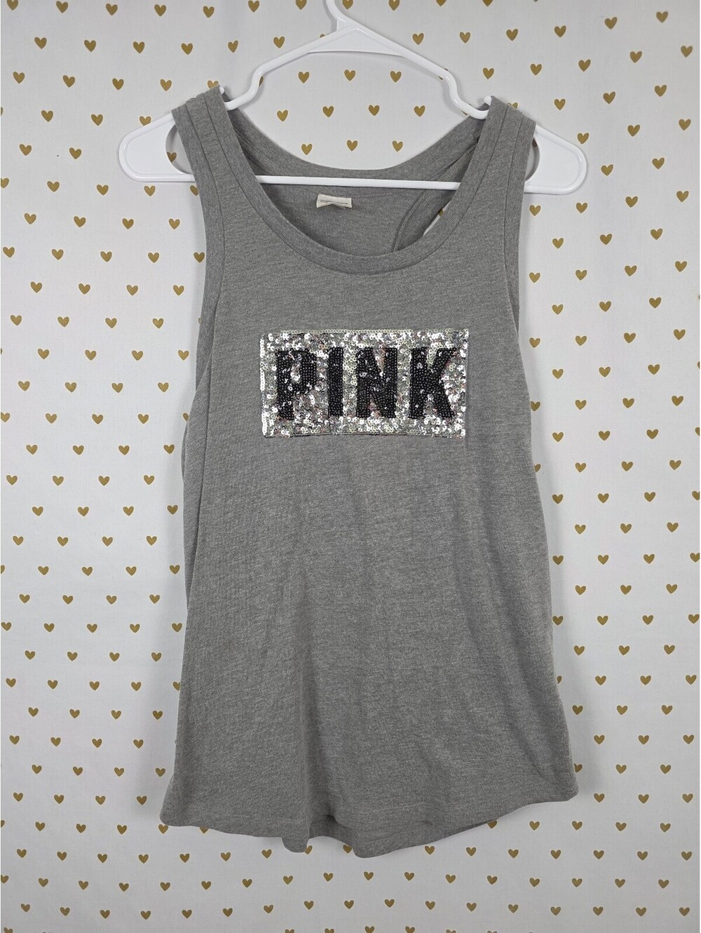 Victorias Secret PINK Grey Bling Logo Tank Top Large